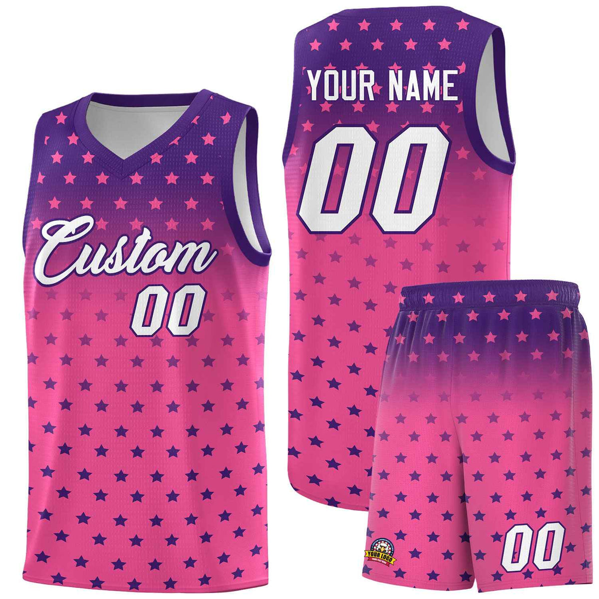 Custom Purple Pink Gradient Start Pattern Basketball Jersey Kits|KXKSHOP
