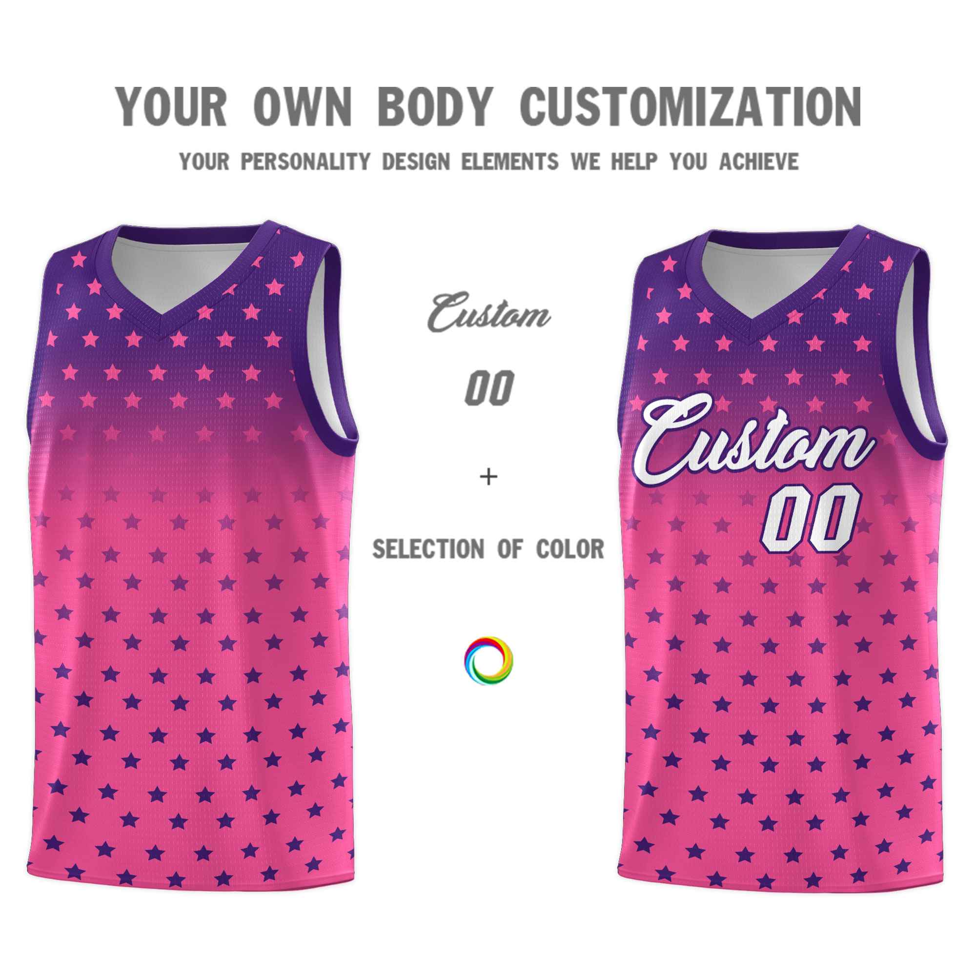 Custom Purple Pink Gradient Start Pattern Basketball Jersey Kits|KXKSHOP