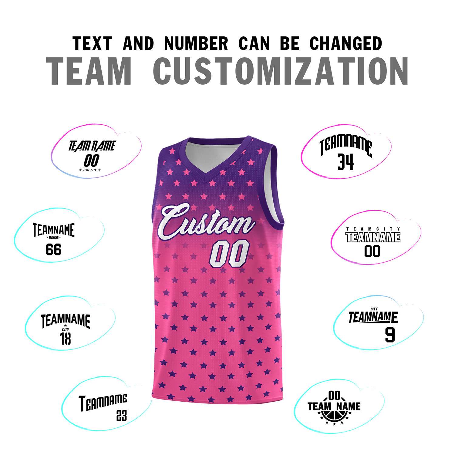 Custom Purple Pink Gradient Start Pattern Basketball Jersey Kits|KXKSHOP