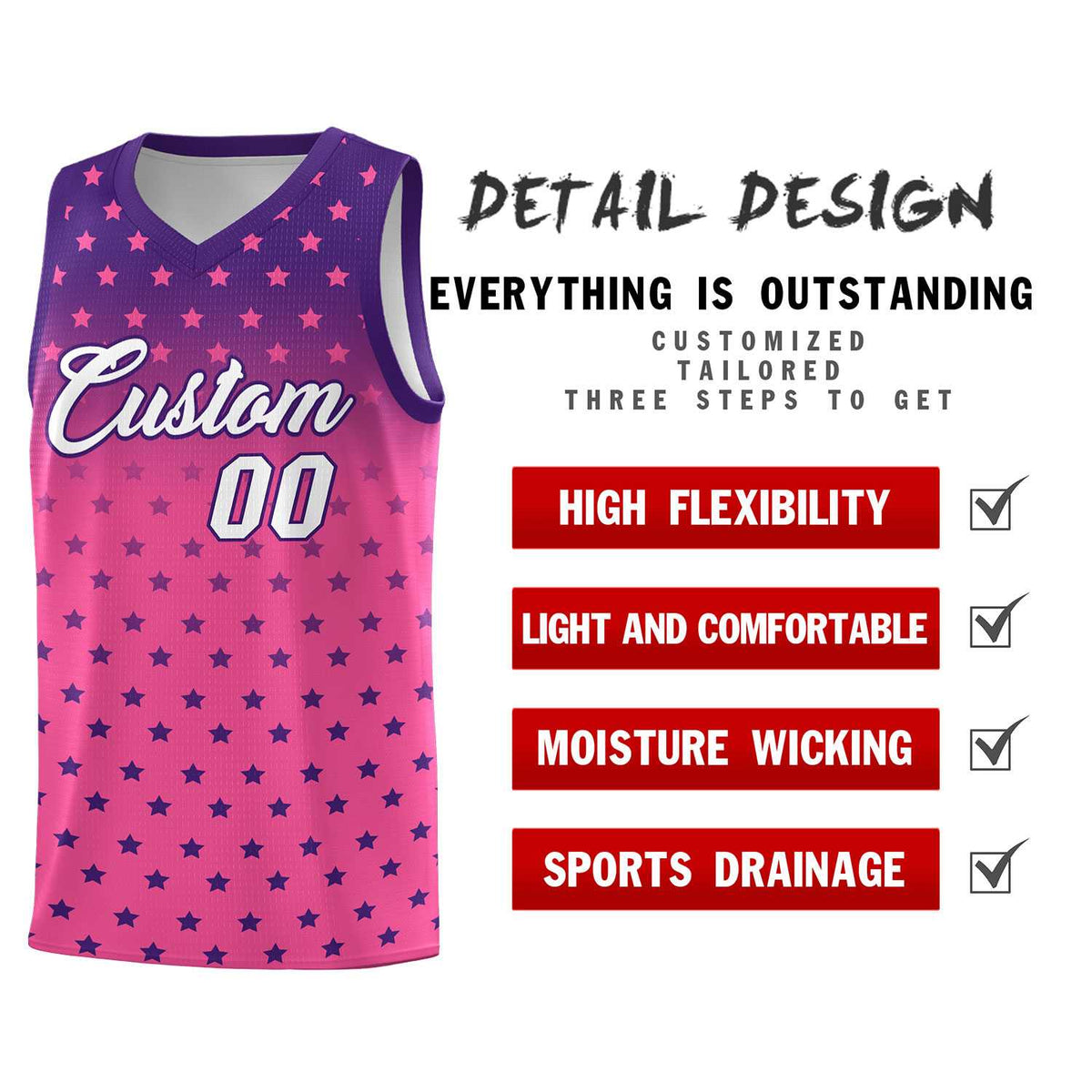 Custom Purple Pink Gradient Start Pattern Basketball Jersey Kits|KXKSHOP