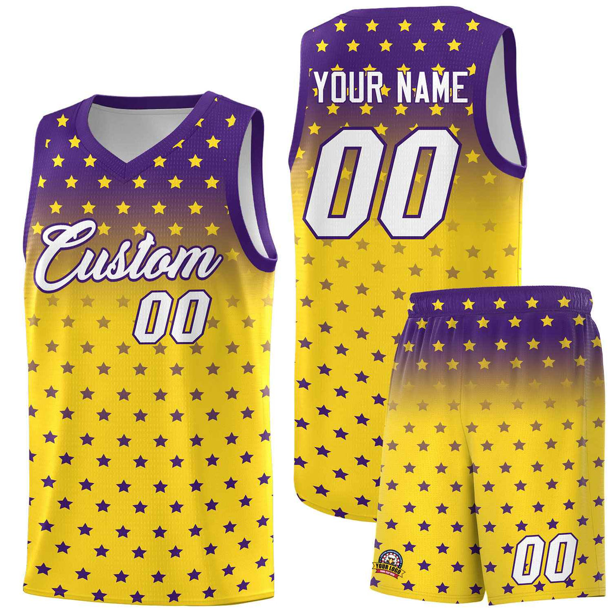 Custom Purple Gold Gradient Start Pattern Basketball Jersey Kits|KXKSHOP