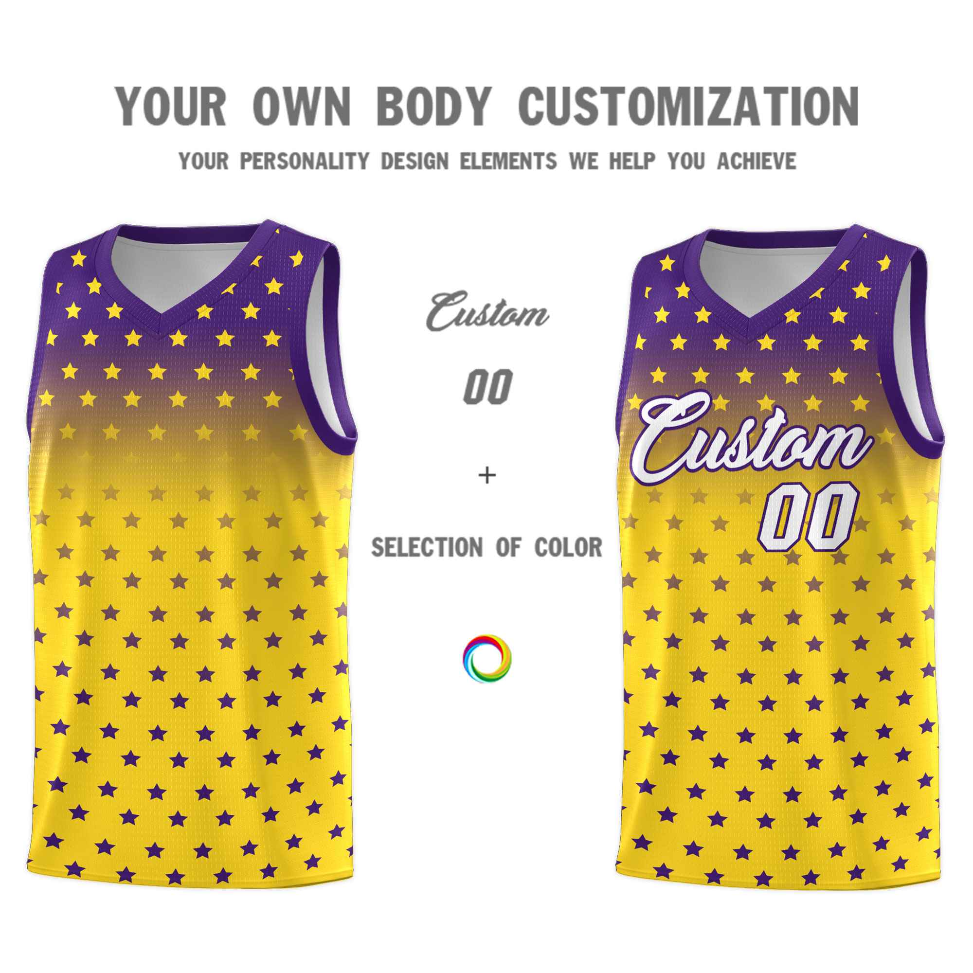 Custom Purple Gold Gradient Start Pattern Basketball Jersey Kits|KXKSHOP