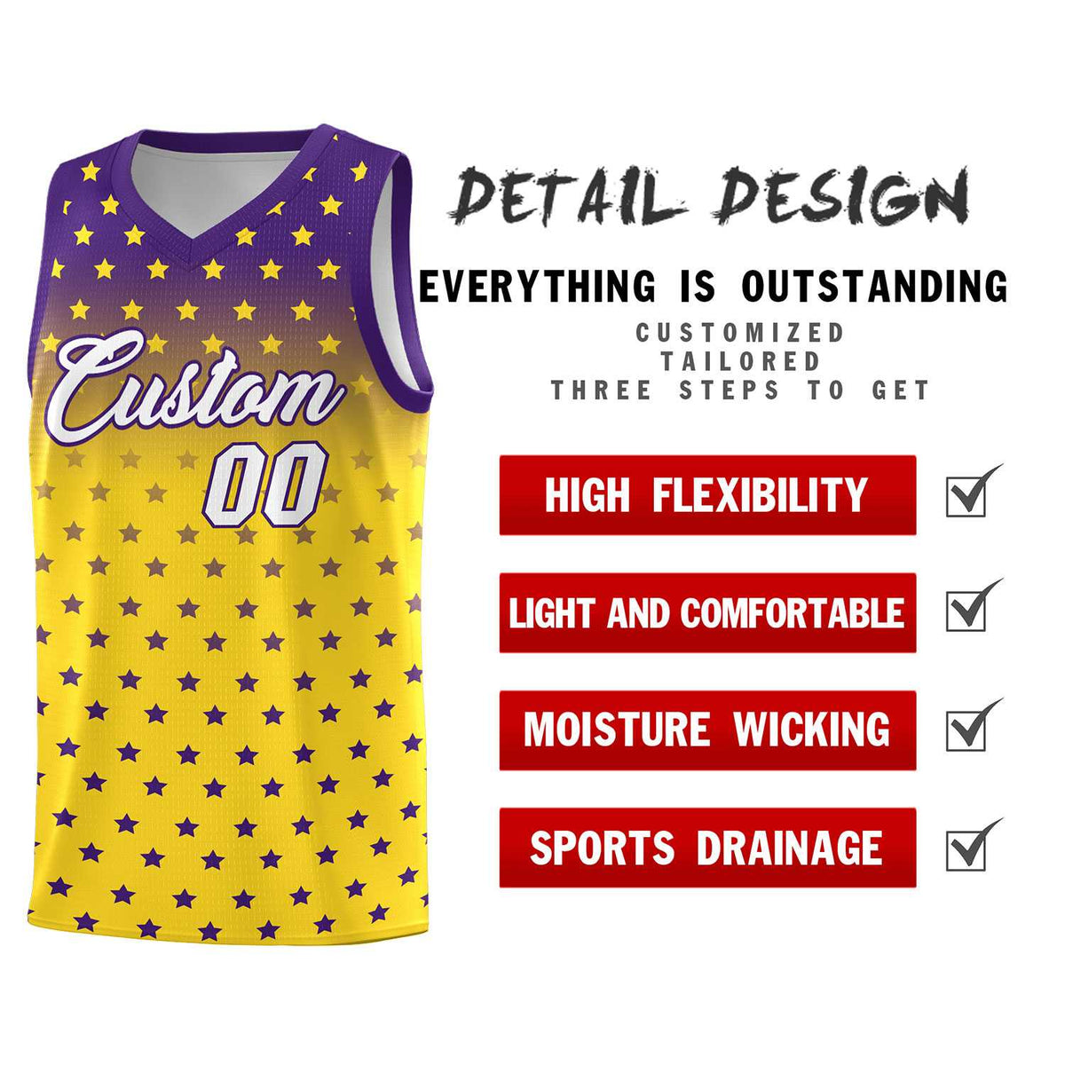 Custom Purple Gold Gradient Start Pattern Basketball Jersey Kits|KXKSHOP