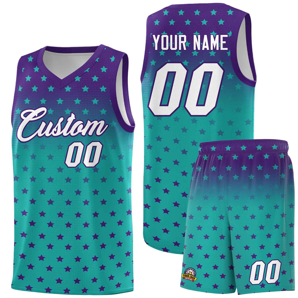 Custom Purple Aqua Gradient Start Pattern Basketball Jersey Kits|KXKSHOP