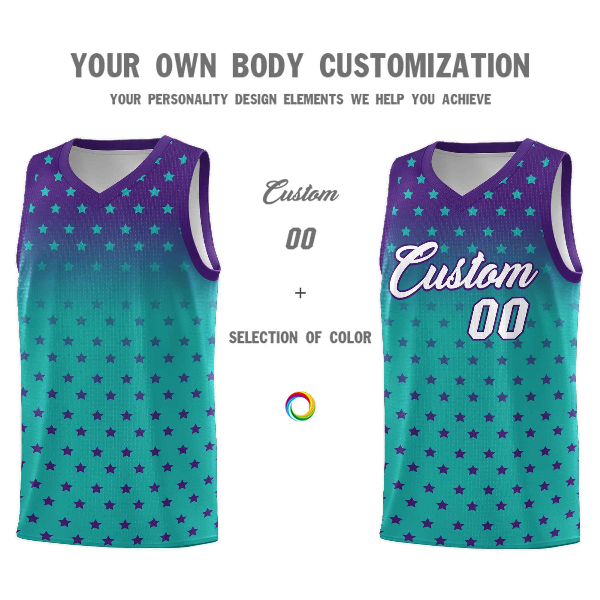 Custom Purple Aqua Gradient Start Pattern Basketball Jersey Kits|KXKSHOP