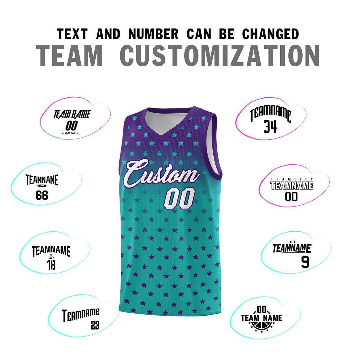 Custom Purple Aqua Gradient Start Pattern Basketball Jersey Kits|KXKSHOP
