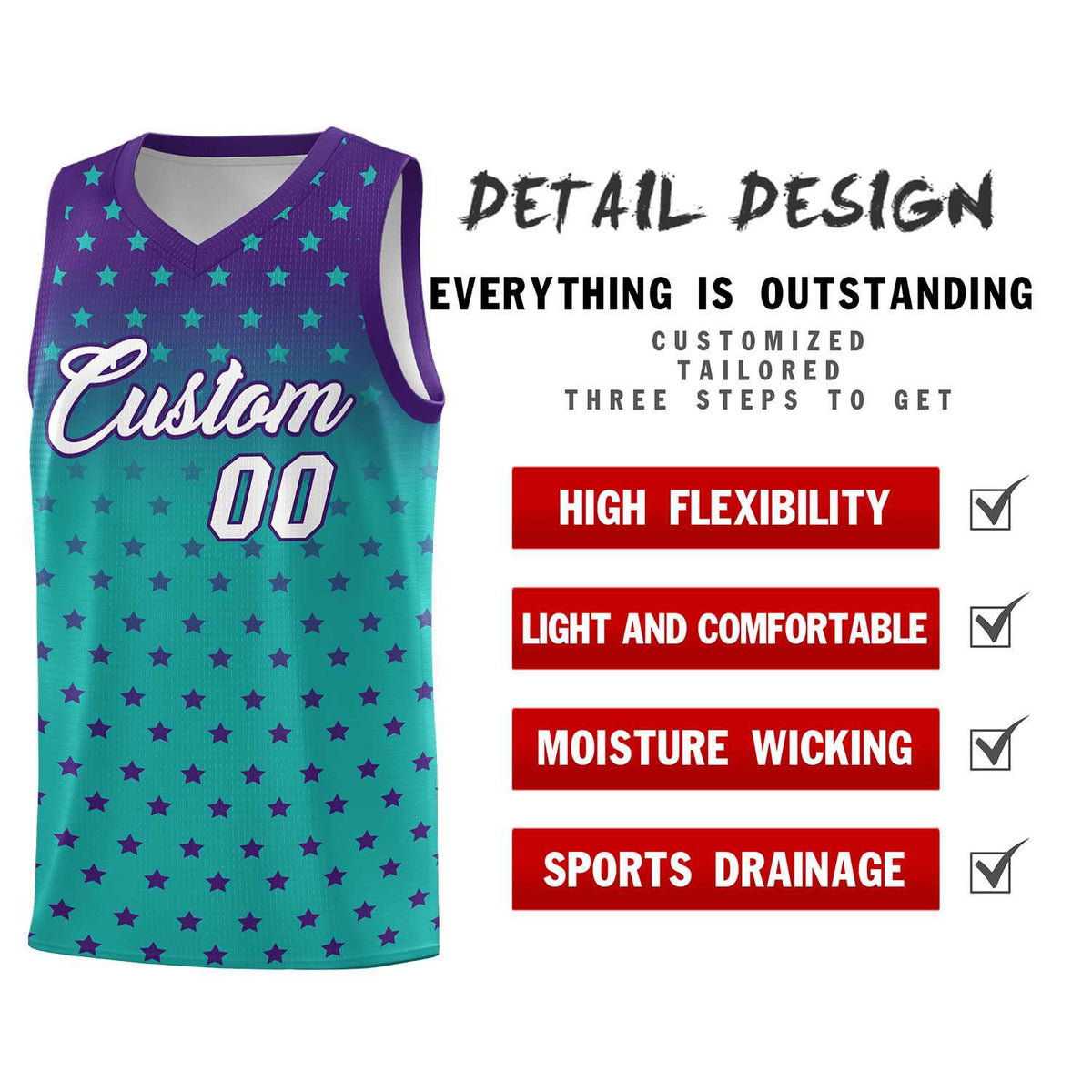 Custom Purple Aqua Gradient Start Pattern Basketball Jersey Kits|KXKSHOP