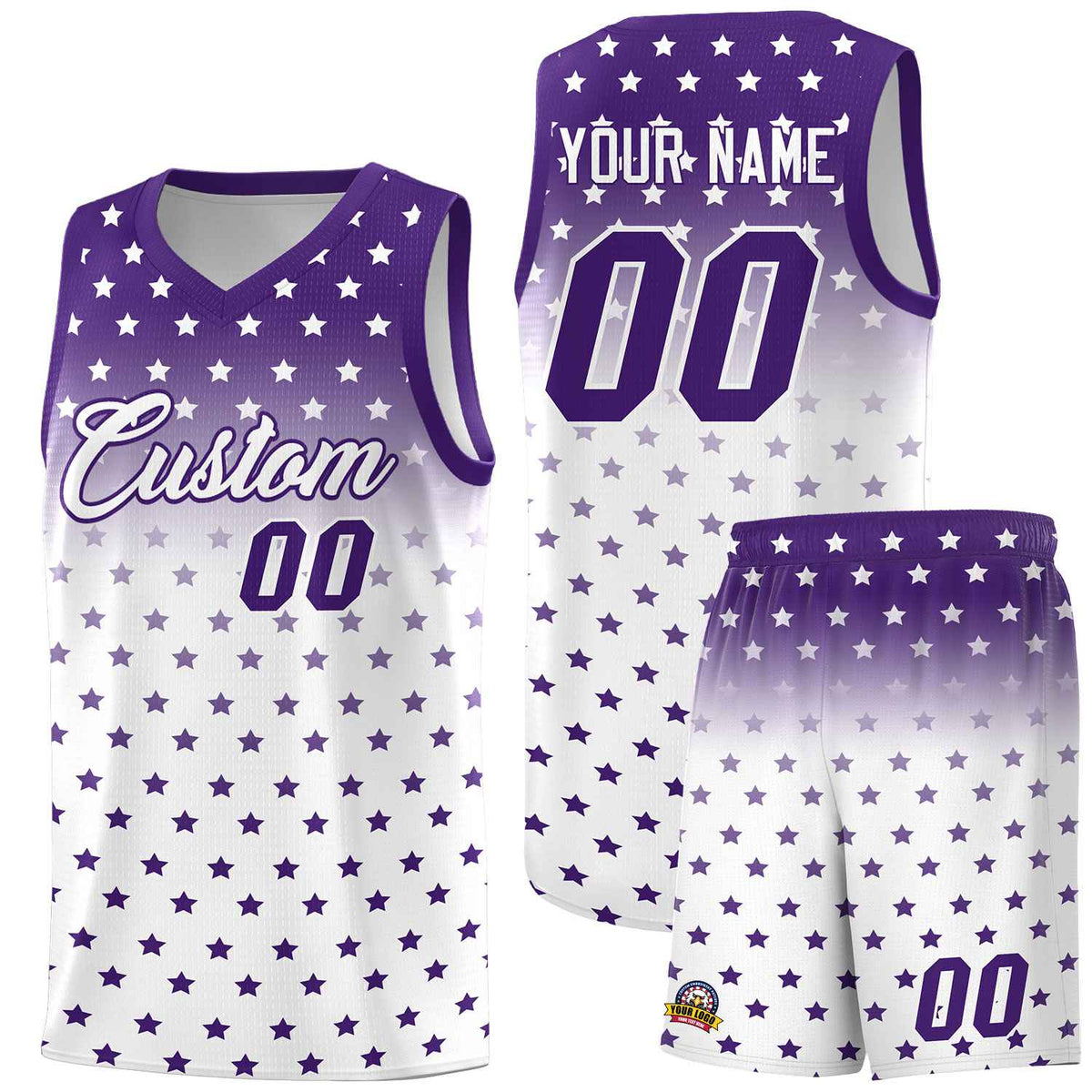 Custom Purple White Gradient Start Pattern Basketball Jersey Kits|KXKSHOP