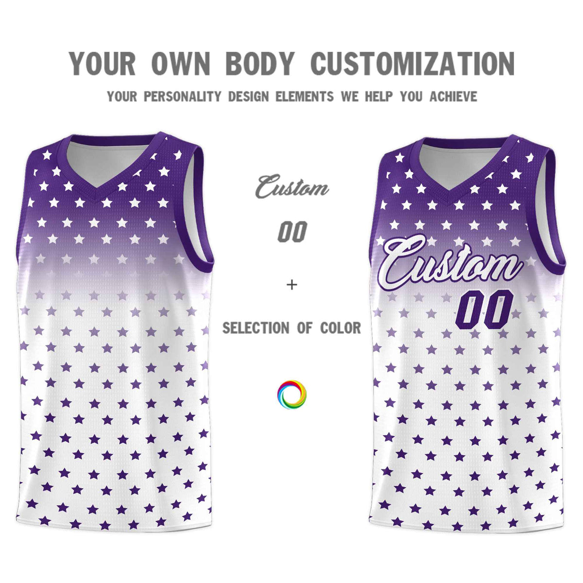 Custom Purple White Gradient Start Pattern Basketball Jersey Kits|KXKSHOP
