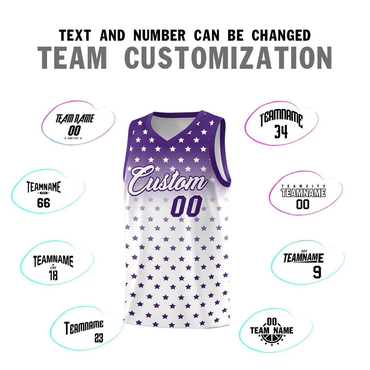 Custom Purple White Gradient Start Pattern Basketball Jersey Kits|KXKSHOP