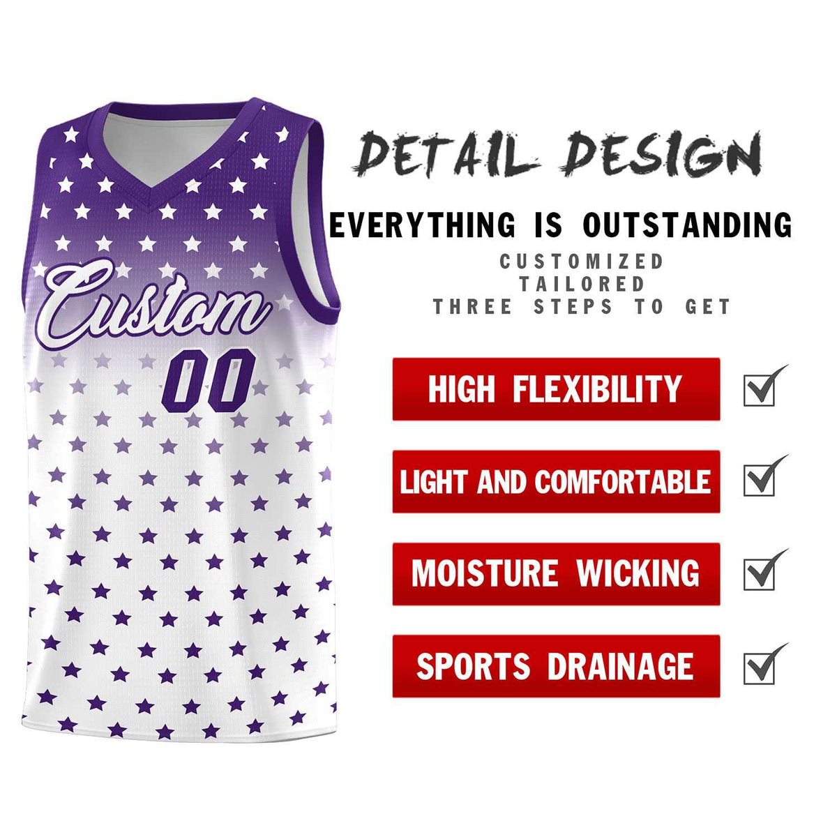 Custom Purple White Gradient Start Pattern Basketball Jersey Kits|KXKSHOP