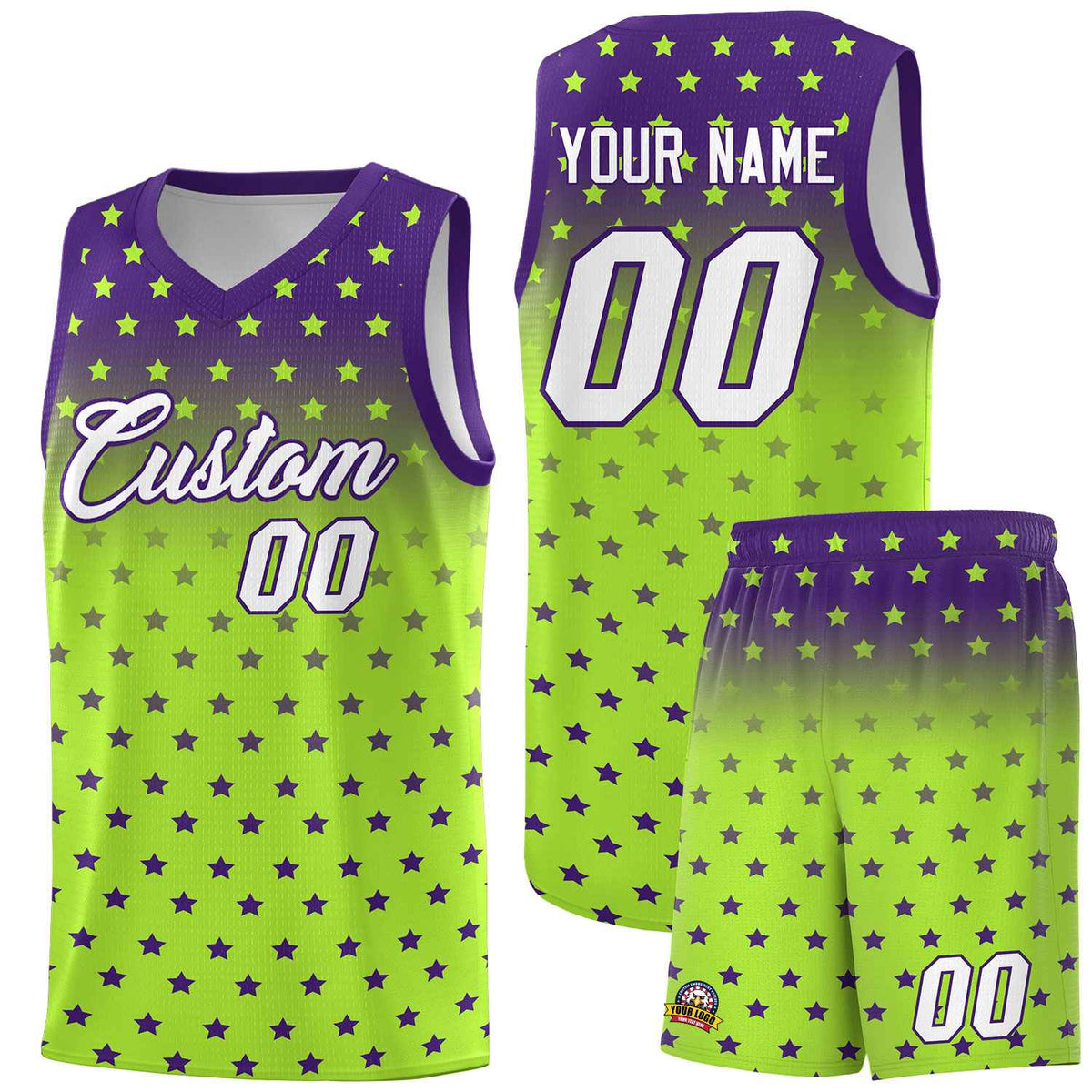 Custom Purple Light Green Gradient Start Pattern Basketball Jersey Kits|KXKSHOP