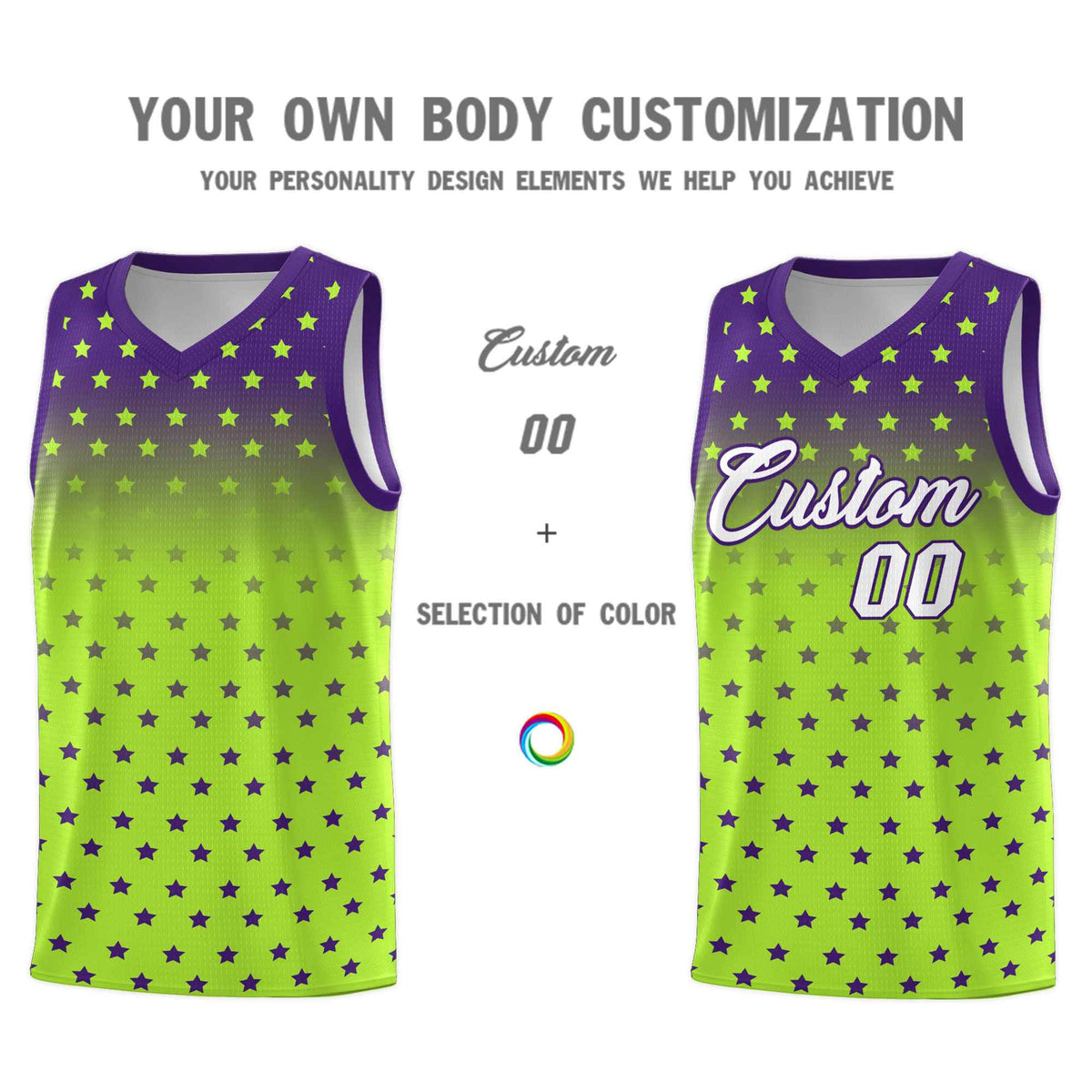 Custom Purple Light Green Gradient Start Pattern Basketball Jersey Kits|KXKSHOP