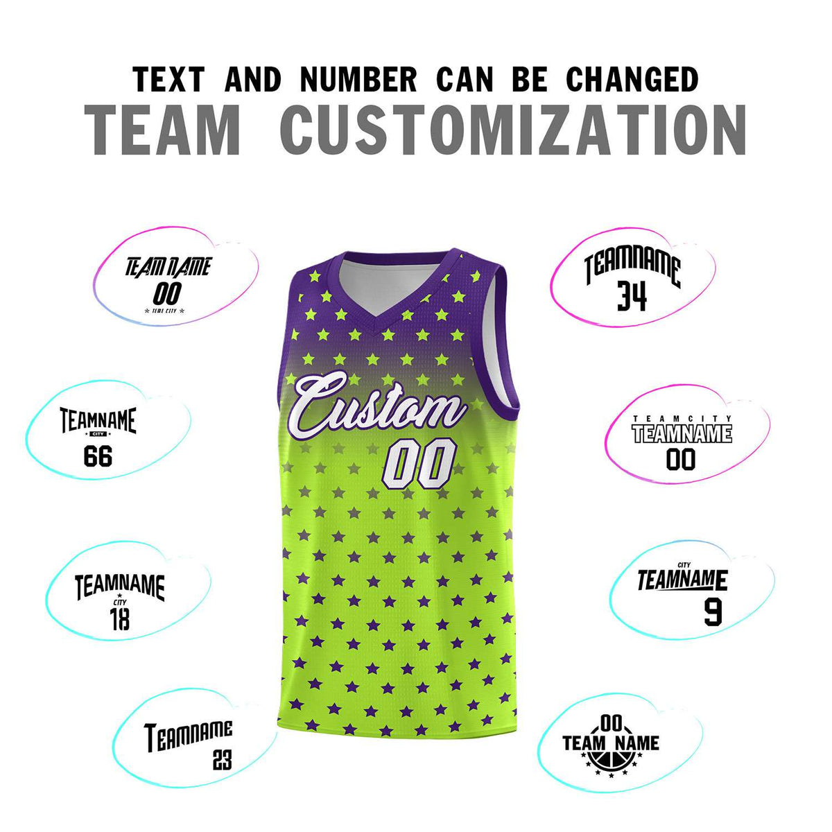 Custom Purple Light Green Gradient Start Pattern Basketball Jersey Kits|KXKSHOP