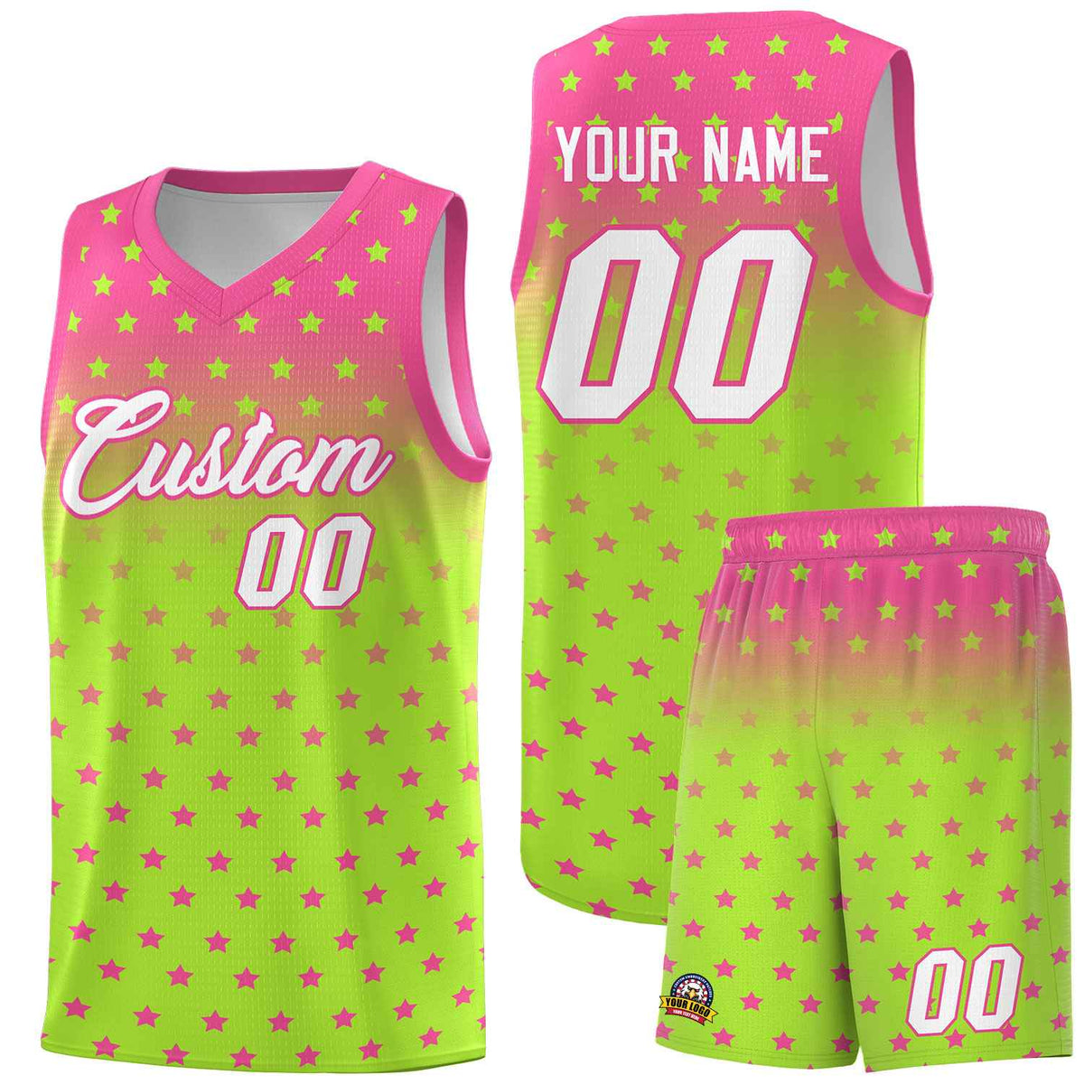Custom Pink Light Green Gradient Start Pattern Basketball Jersey Kits|KXKSHOP