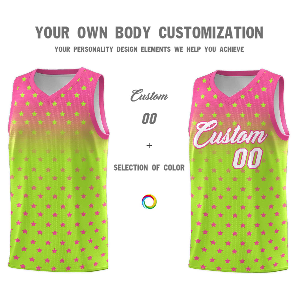 Custom Pink Light Green Gradient Start Pattern Basketball Jersey Kits|KXKSHOP