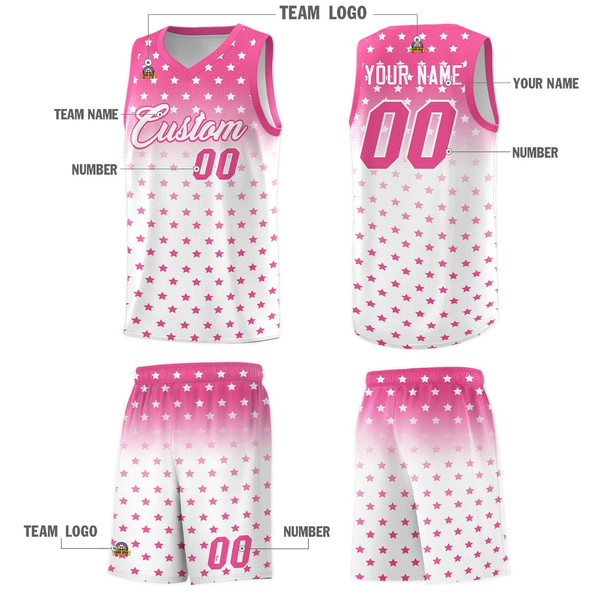 Custom Pink White Gradient Start Pattern Basketball Jersey Kits|KXKSHOP
