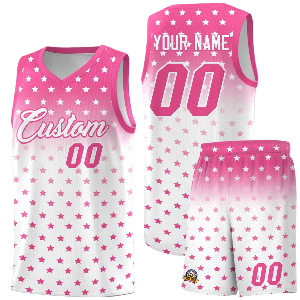 Custom Pink White Gradient Start Pattern Basketball Jersey Kits|KXKSHOP