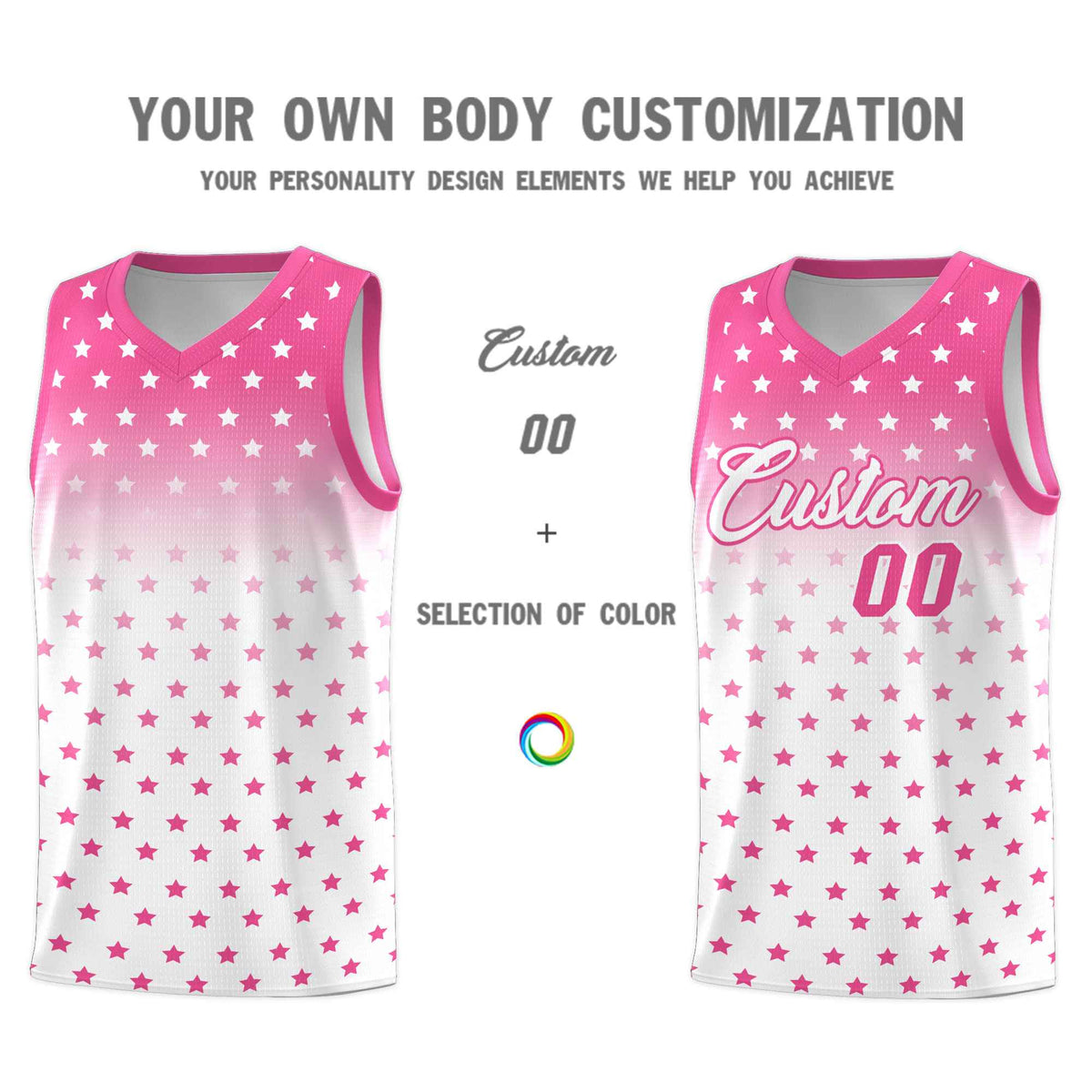 Custom Pink White Gradient Start Pattern Basketball Jersey Kits|KXKSHOP