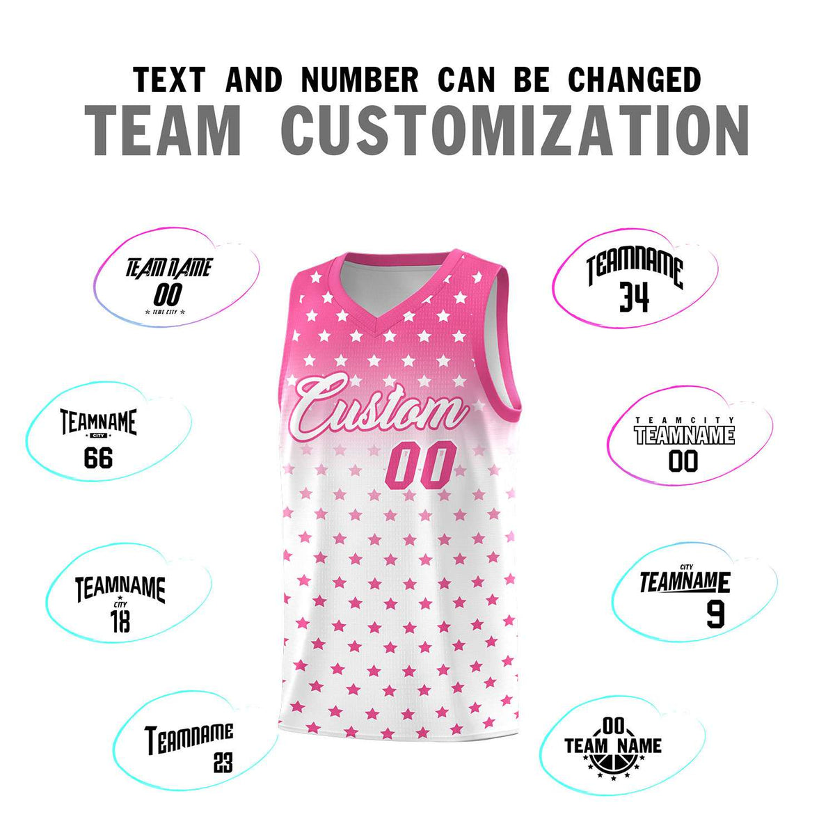 Custom Pink White Gradient Start Pattern Basketball Jersey Kits|KXKSHOP