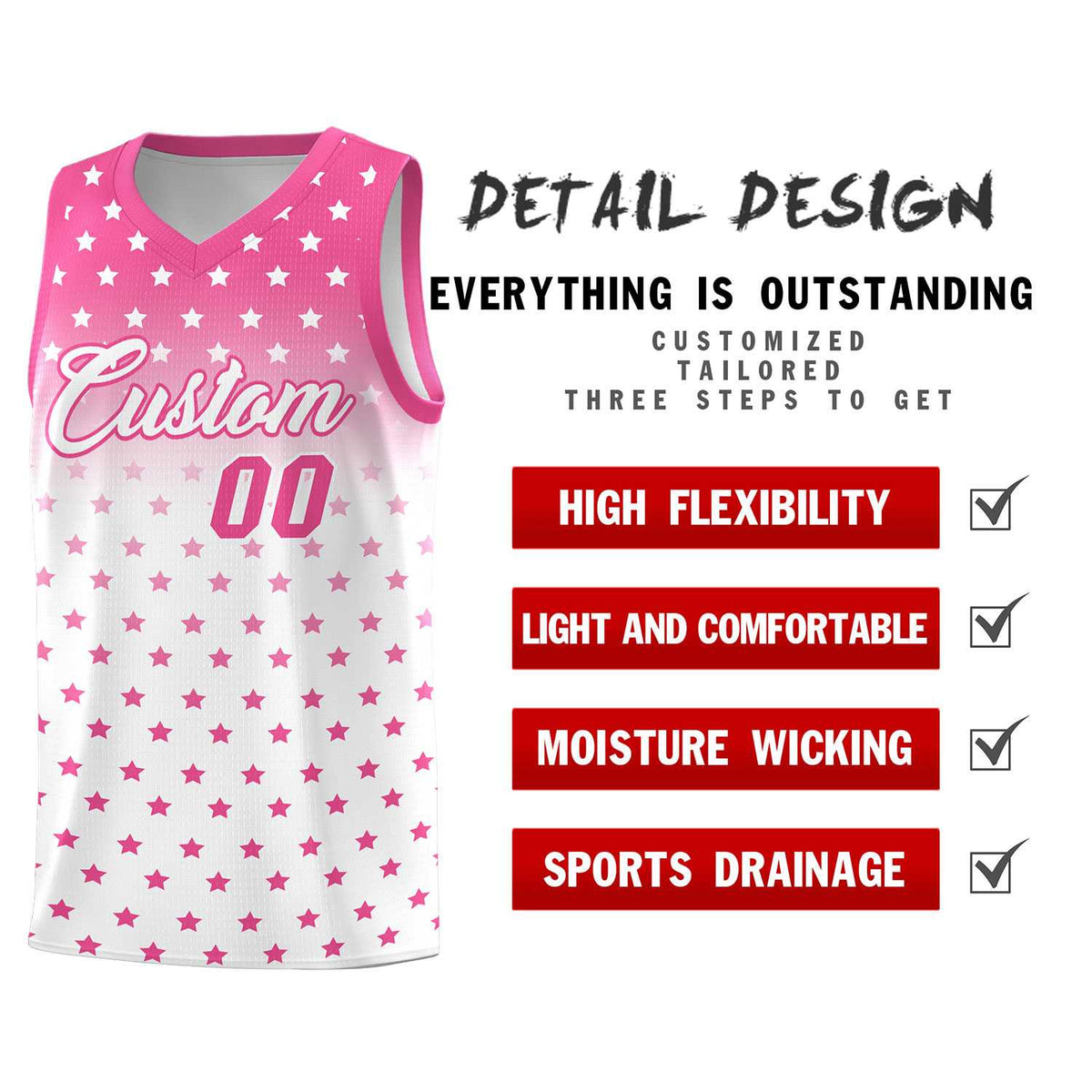 Custom Pink White Gradient Start Pattern Basketball Jersey Kits|KXKSHOP