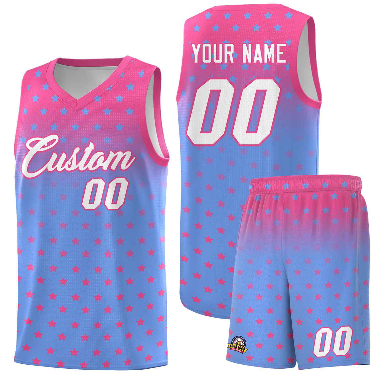 Custom Pink Light Blue Gradient Start Pattern Basketball Jersey Kits|KXKSHOP