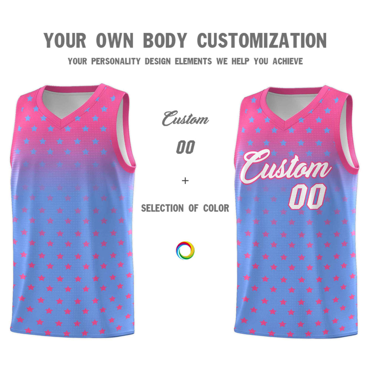 Custom Pink Light Blue Gradient Start Pattern Basketball Jersey Kits|KXKSHOP