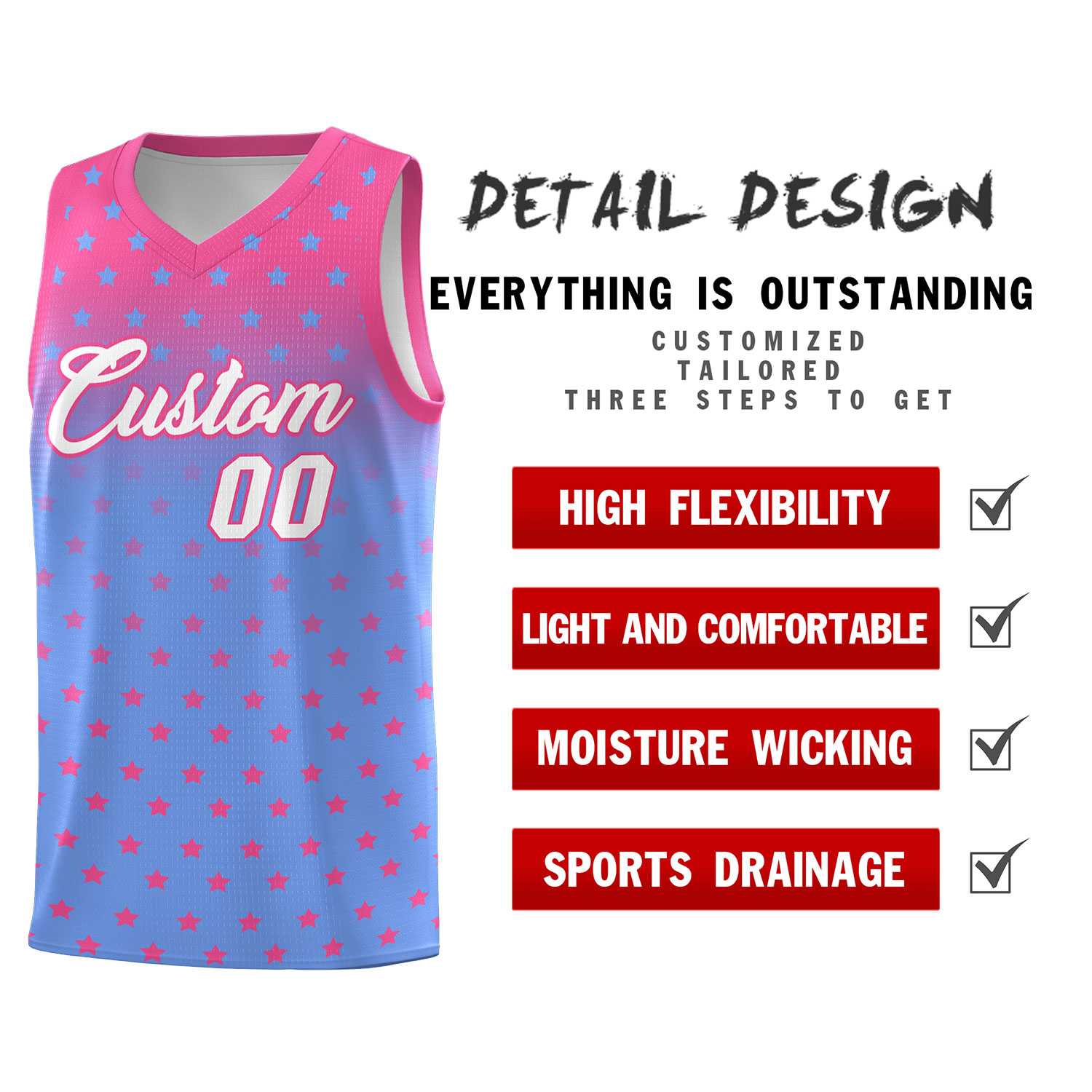 Custom Pink Light Blue Gradient Start Pattern Basketball Jersey Kits|KXKSHOP
