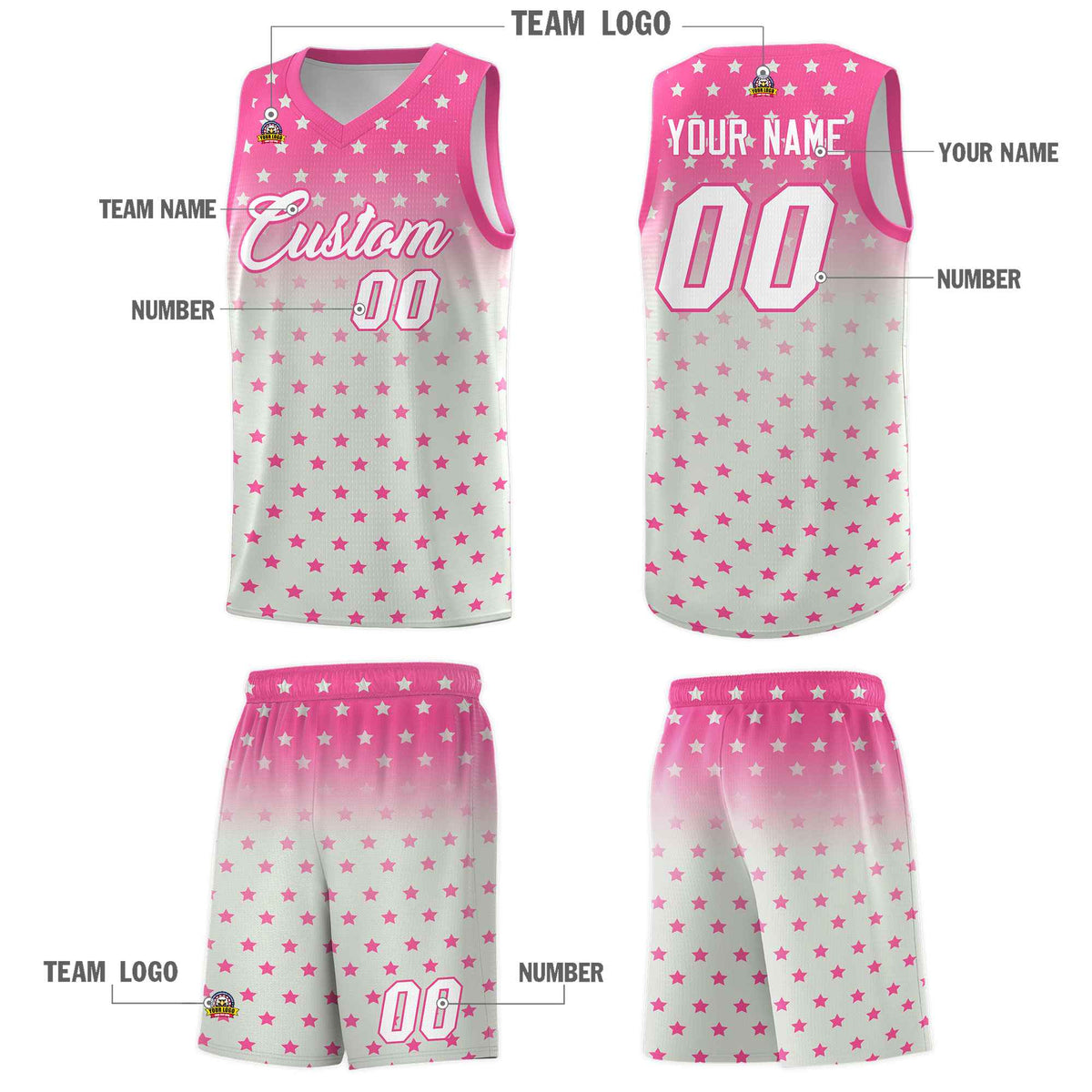 Custom Pink Gray Gradient Start Pattern Basketball Jersey Kits|KXKSHOP