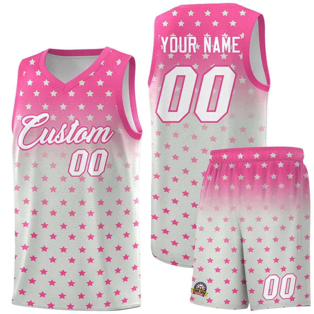 Custom Pink Gray Gradient Start Pattern Basketball Jersey Kits|KXKSHOP
