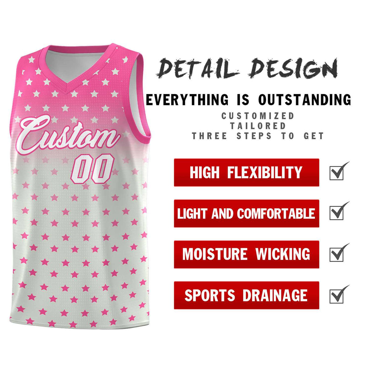 Custom Pink Gray Gradient Start Pattern Basketball Jersey Kits|KXKSHOP