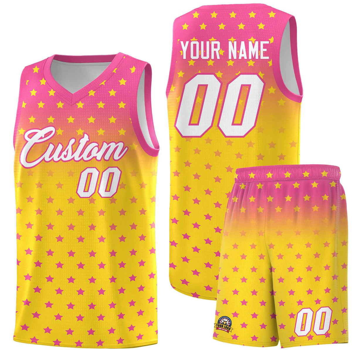 Custom Pink Gold Gradient Start Pattern Basketball Jersey Kits|KXKSHOP