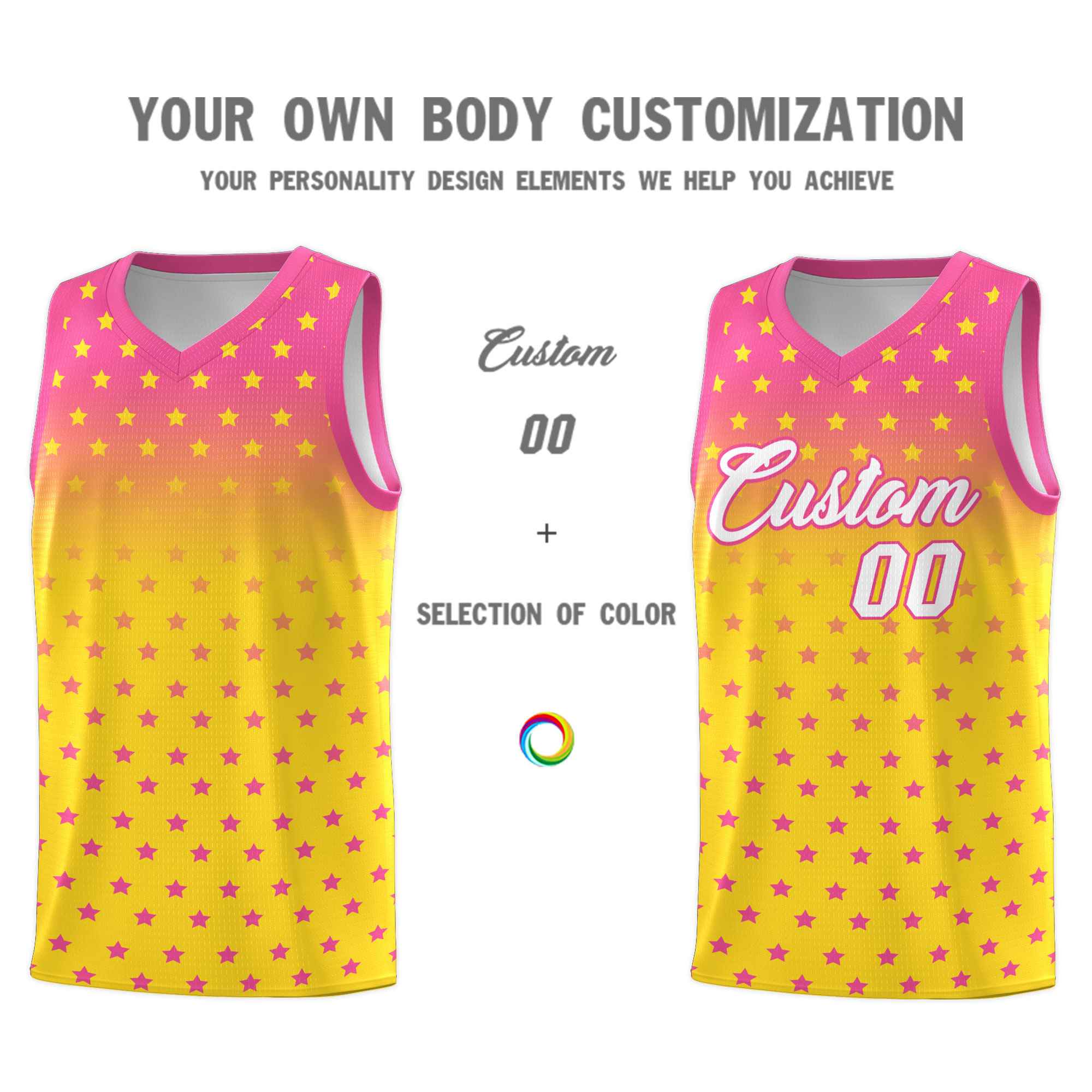 Custom Pink Gold Gradient Start Pattern Basketball Jersey Kits|KXKSHOP