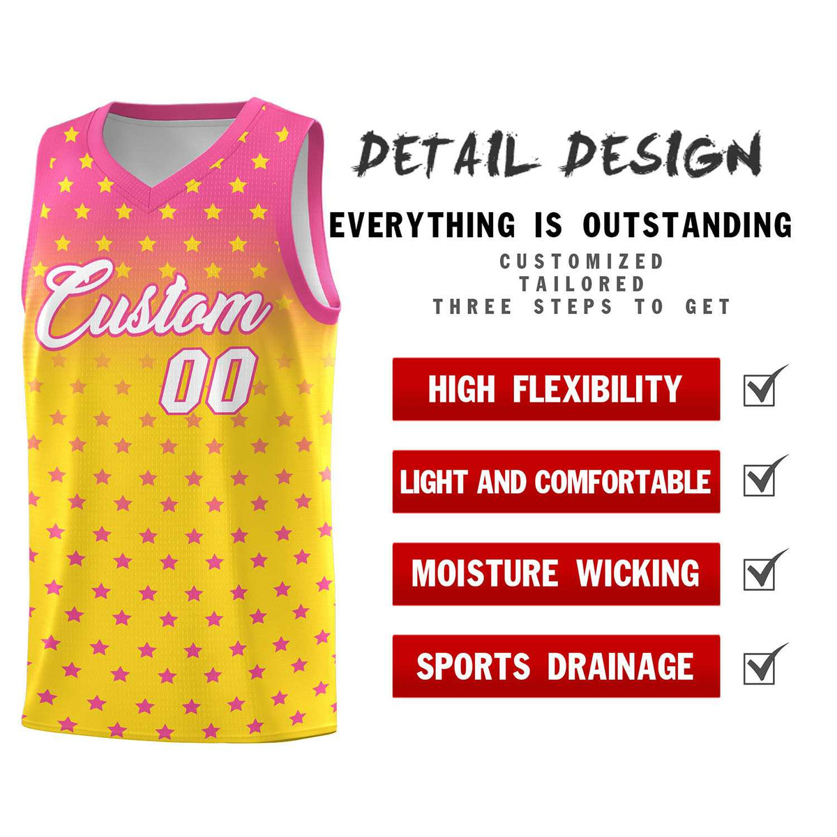 Custom Pink Gold Gradient Start Pattern Basketball Jersey Kits|KXKSHOP