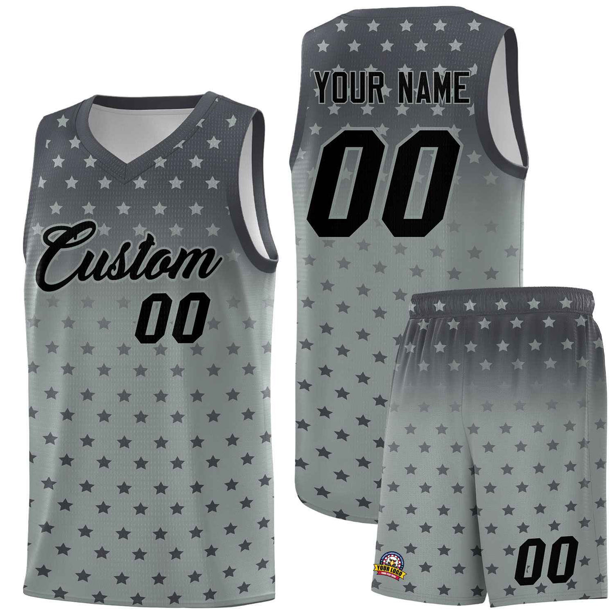 Custom Dark Gray Silver Gradient Start Pattern Basketball Jersey Kits|KXKSHOP