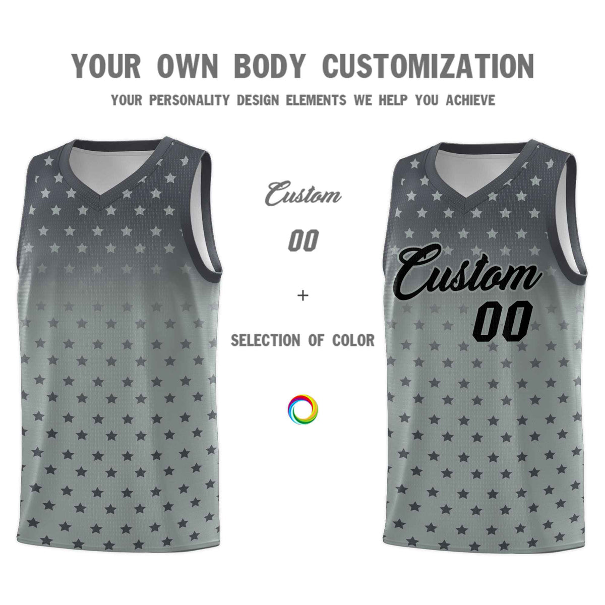 Custom Dark Gray Silver Gradient Start Pattern Basketball Jersey Kits|KXKSHOP