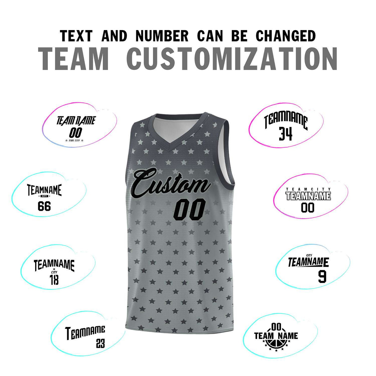 Custom Dark Gray Silver Gradient Start Pattern Basketball Jersey Kits|KXKSHOP