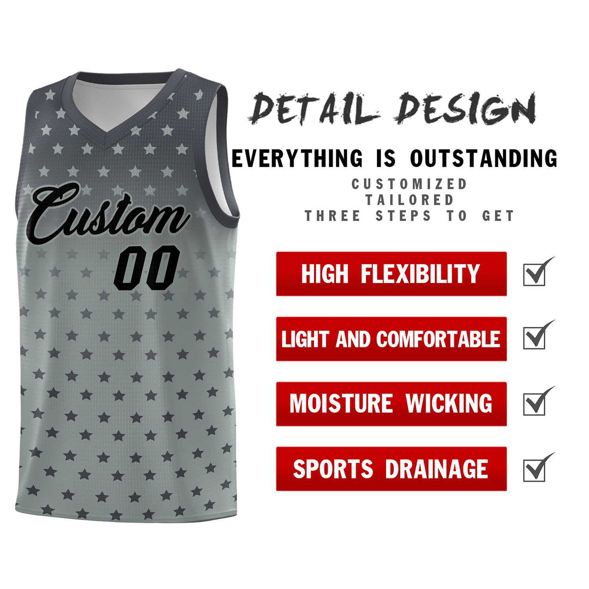 Custom Dark Gray Silver Gradient Start Pattern Basketball Jersey Kits|KXKSHOP