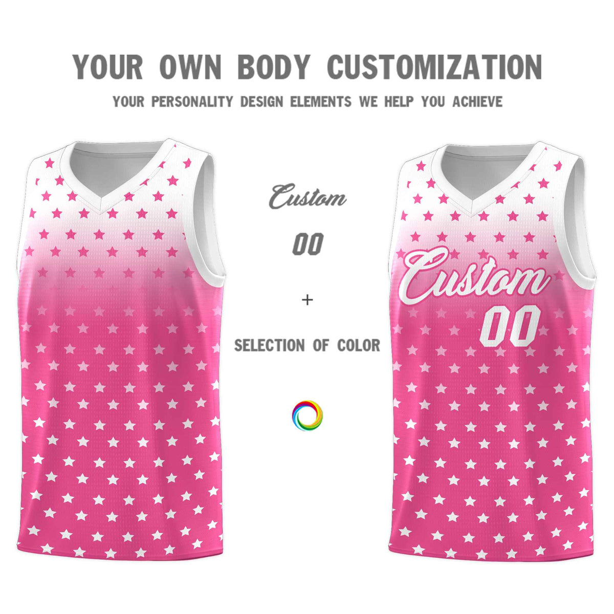 Custom White Pink Gradient Start Pattern Basketball Jersey Kits|KXKSHOP
