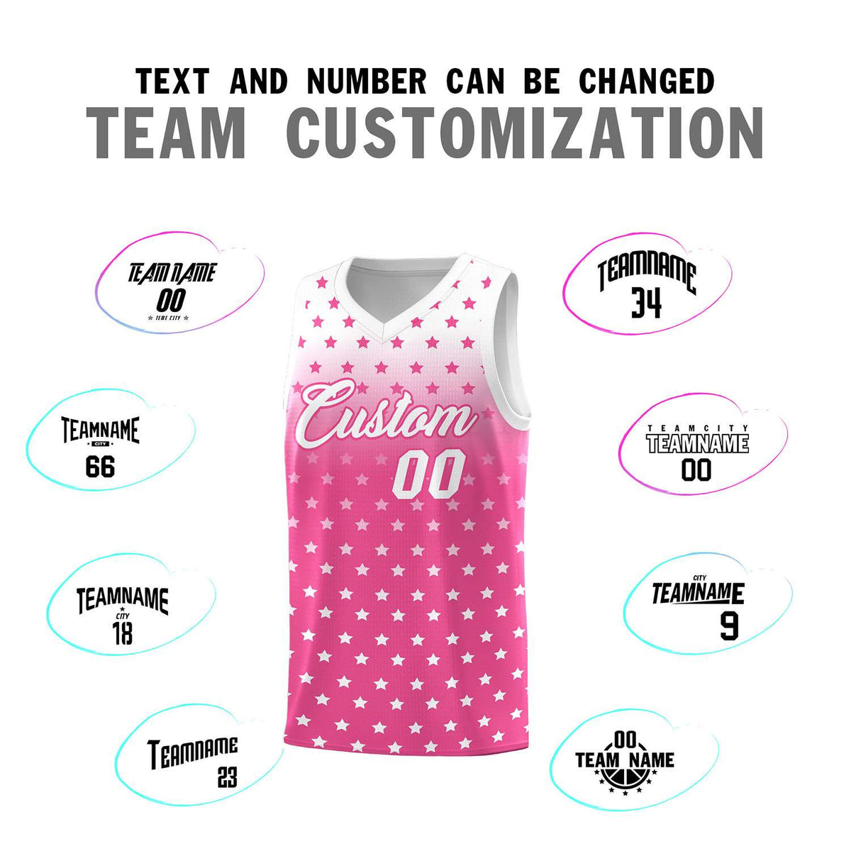 Custom White Pink Gradient Start Pattern Basketball Jersey Kits|KXKSHOP