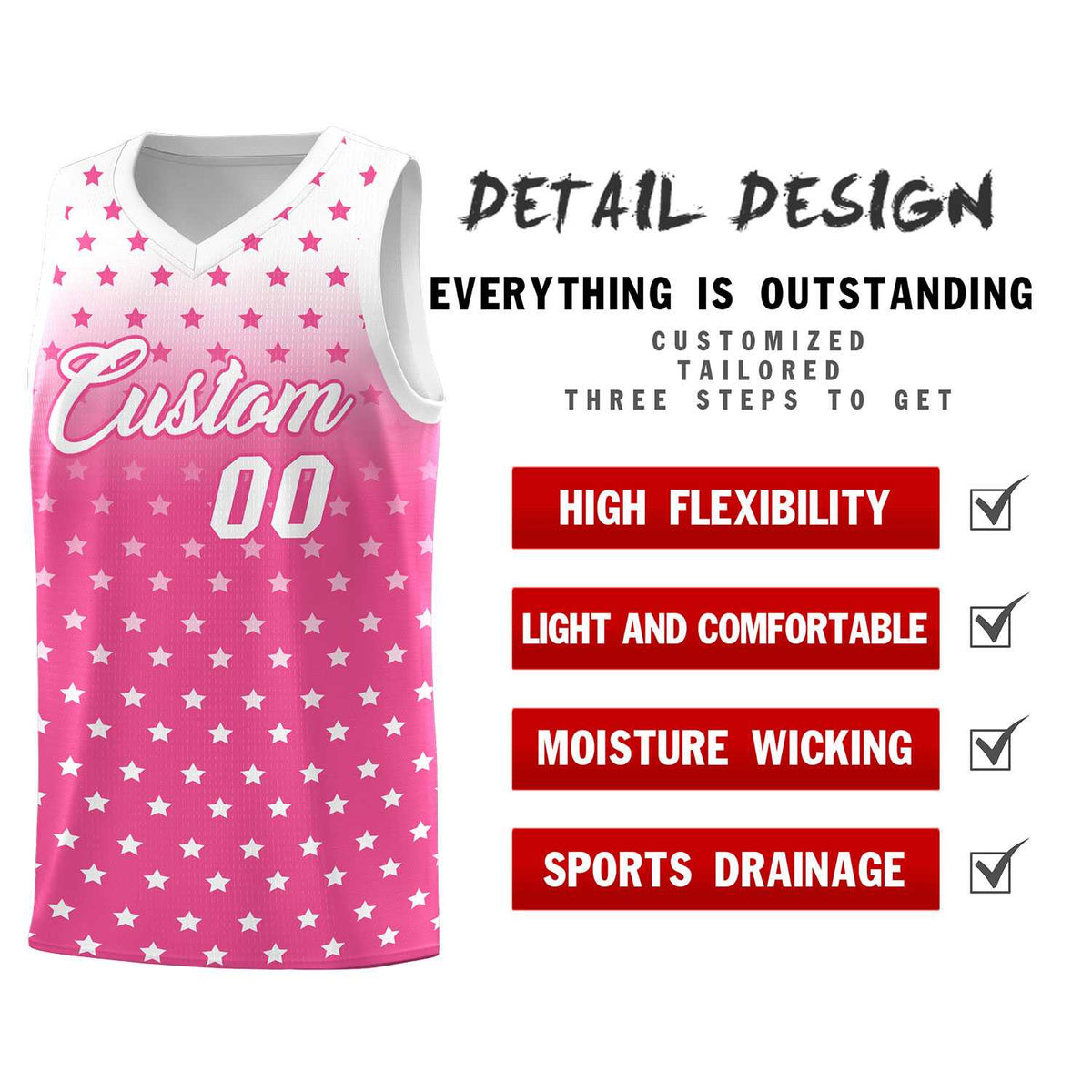 Custom White Pink Gradient Start Pattern Basketball Jersey Kits|KXKSHOP