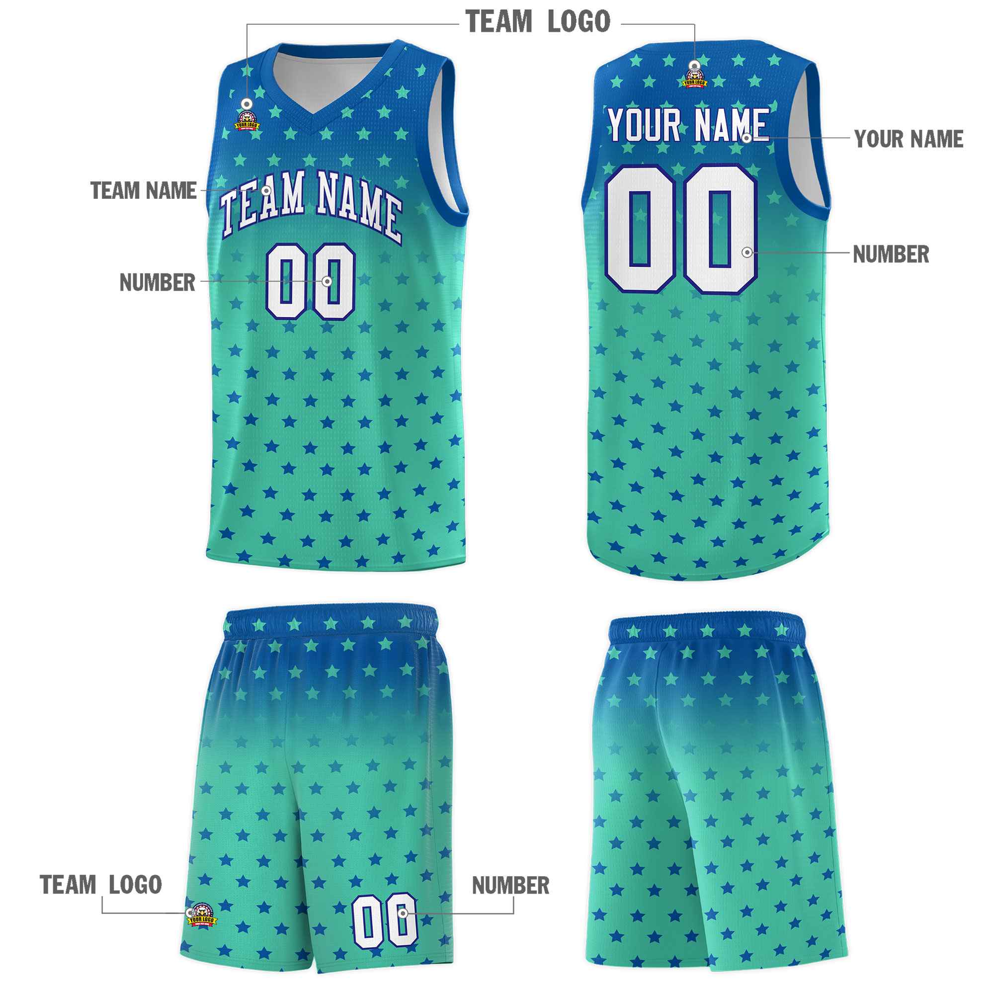 Custom Royal Bright Green Gradient Start Pattern Basketball Jersey Kits|KXKSHOP
