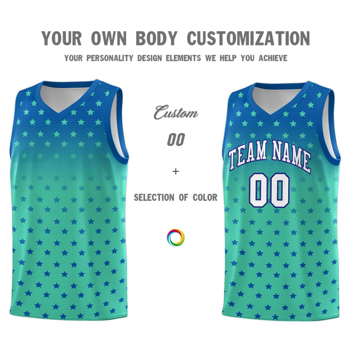 Custom Royal Bright Green Gradient Start Pattern Basketball Jersey Kits|KXKSHOP