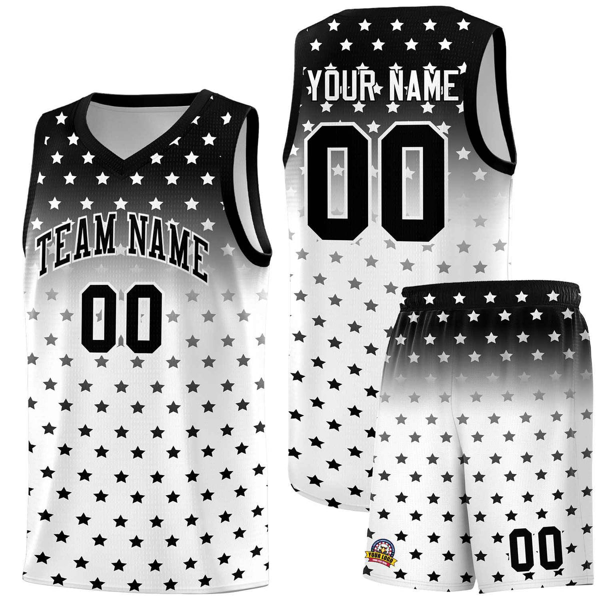 Custom Black White Gradient Start Pattern Basketball Jersey Kits|KXKSHOP