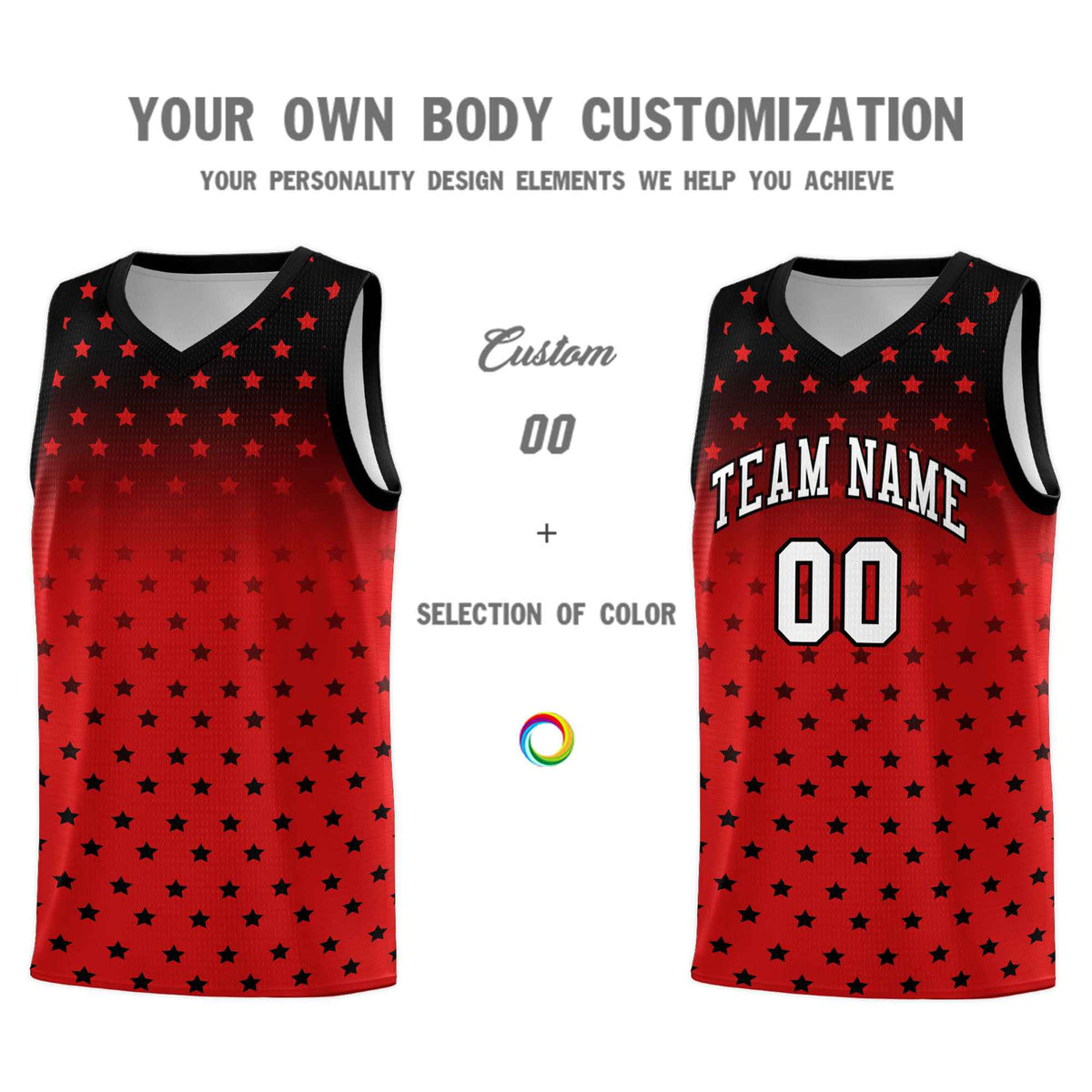Custom Black Red Gradient Start Pattern Basketball Jersey Kits|KXKSHOP