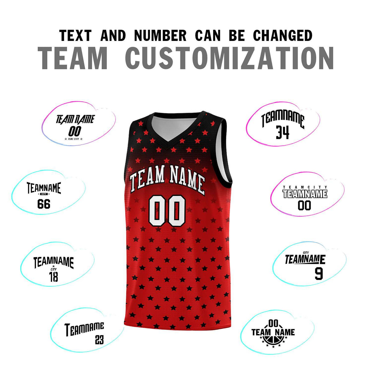 Custom Black Red Gradient Start Pattern Basketball Jersey Kits|KXKSHOP