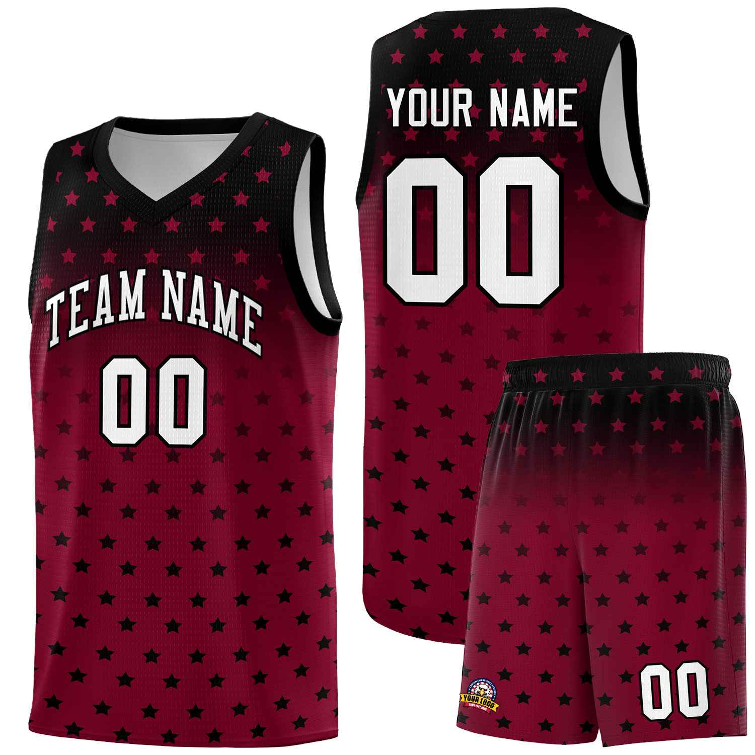 Custom Black Crimson Gradient Start Pattern Basketball Jersey Kits|KXKSHOP