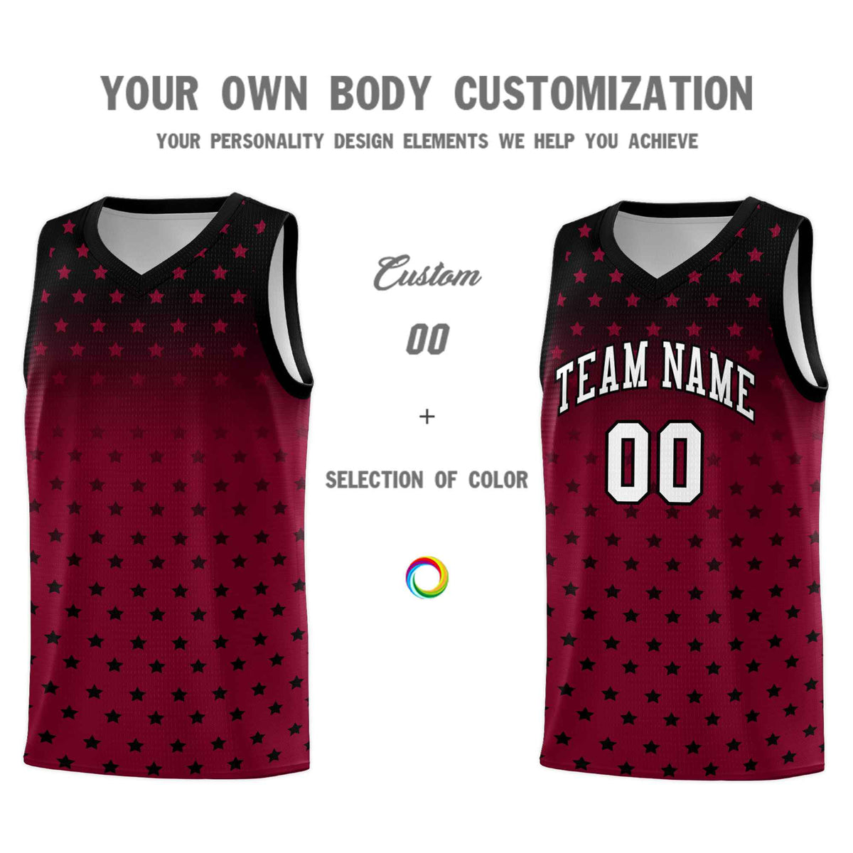 Custom Black Crimson Gradient Start Pattern Basketball Jersey Kits|KXKSHOP
