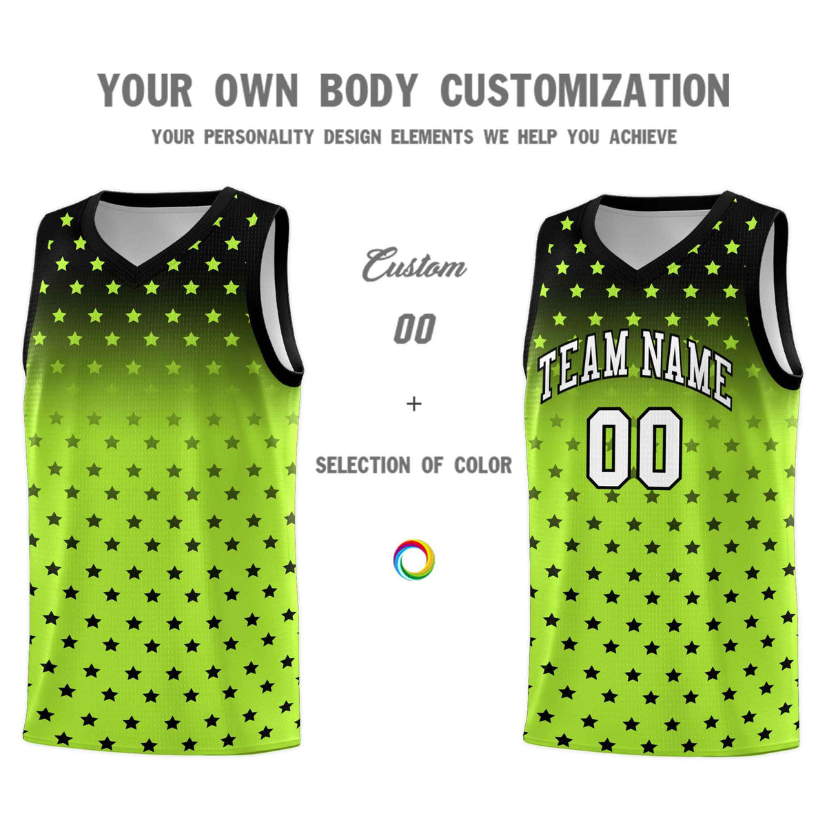 Custom Black Light Green Gradient Start Pattern Basketball Jersey Kits|KXKSHOP