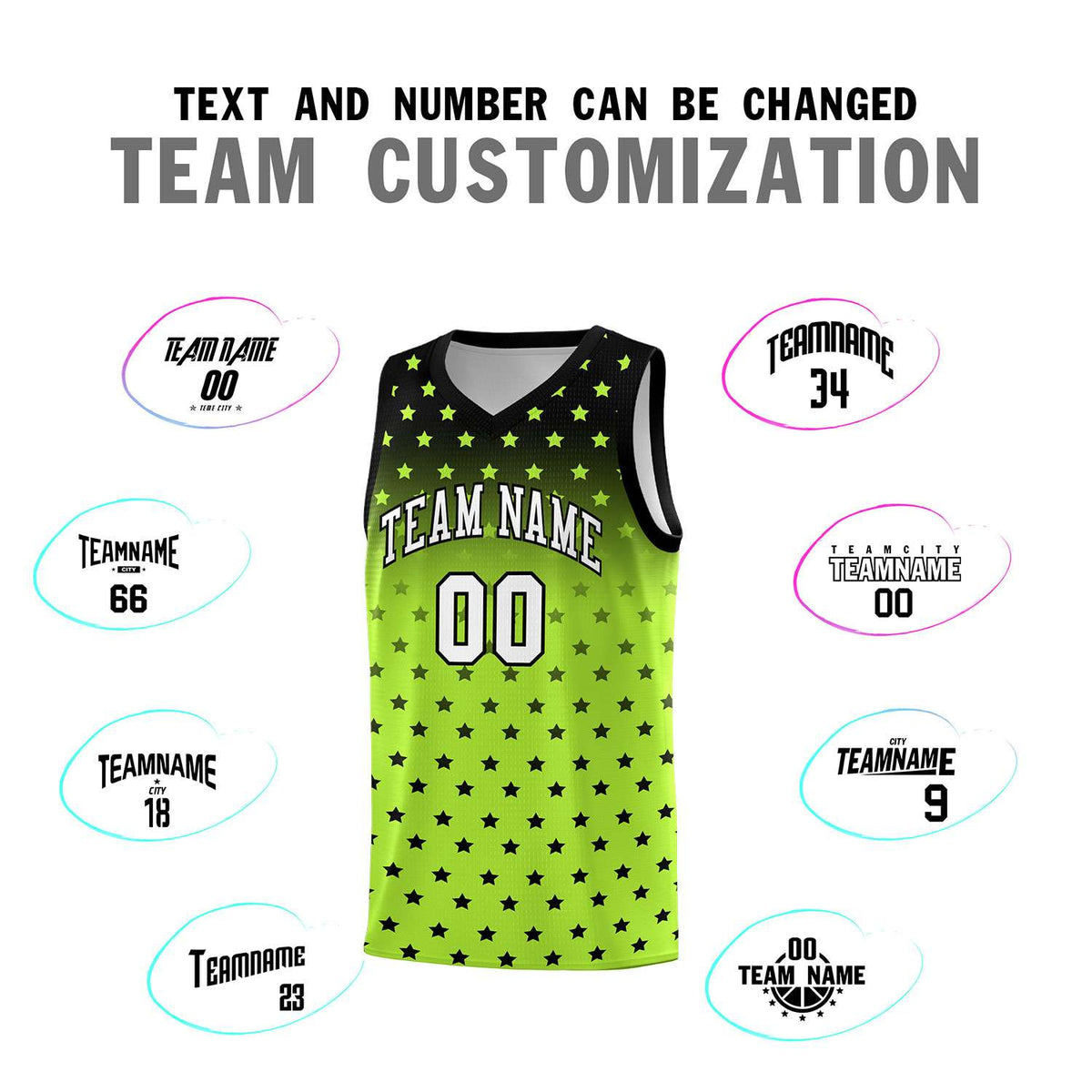 Custom Black Light Green Gradient Start Pattern Basketball Jersey Kits|KXKSHOP